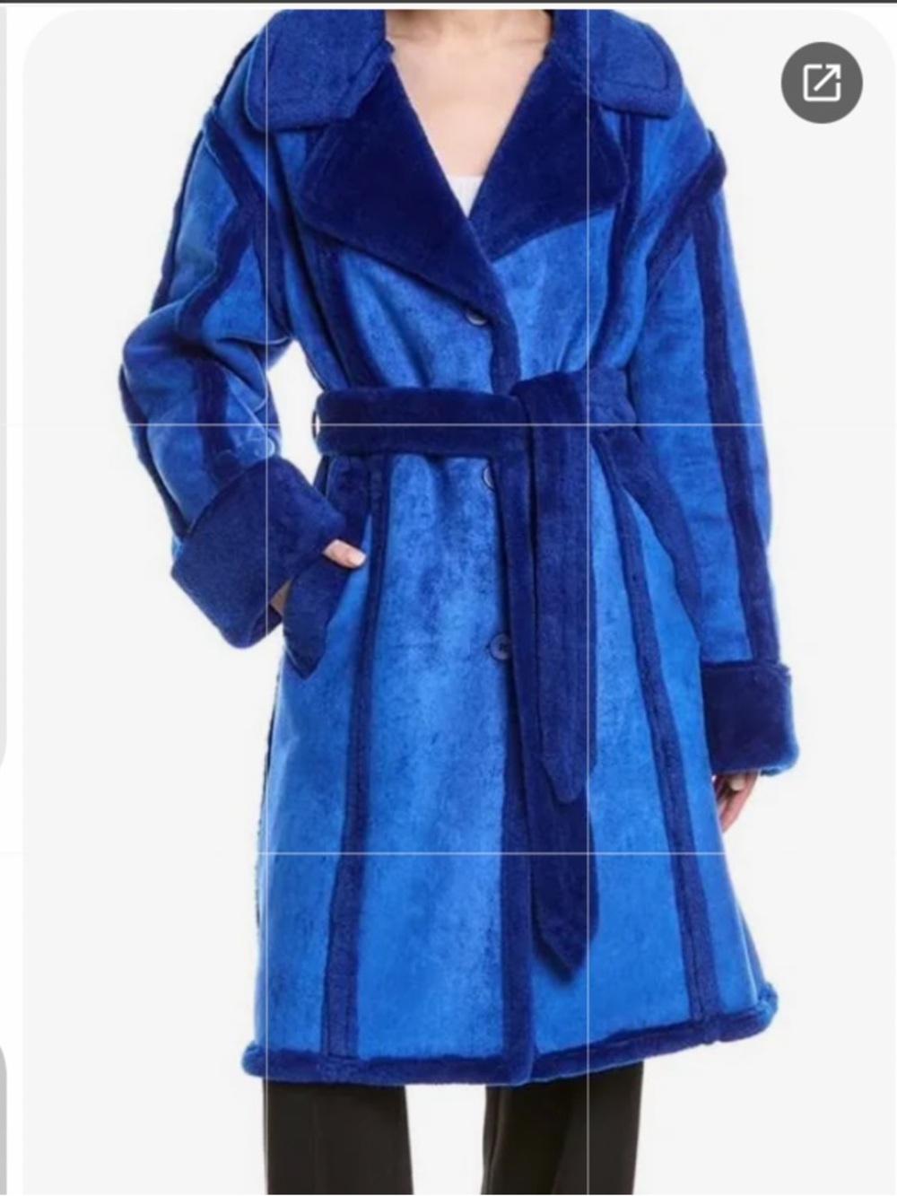 OW Collection Blue Plush Belted Faux-Shearling Coat. Elegant Blue